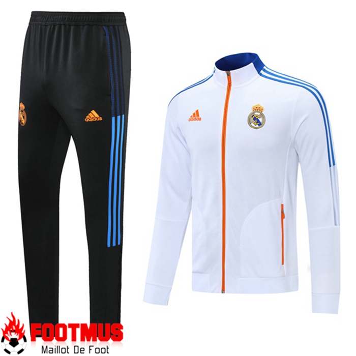 Ensemble Veste Survetement de Foot Real Madrid Enfant Blanc 2021/2022