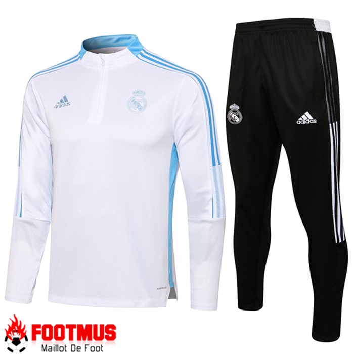 Ensemble Survetement de Foot Real Madrid Enfant Blanc/Bleu 2021/2022