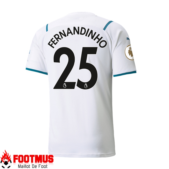 Maillot Manchester City (Fernandinho 25) Exterieur Blanc 2021/2022