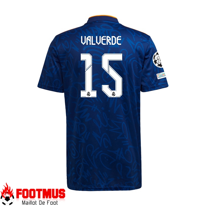 Maillot Real Madrid (FEDERICO VALVERDE 15) Exterieur Bleu 2021/2022
