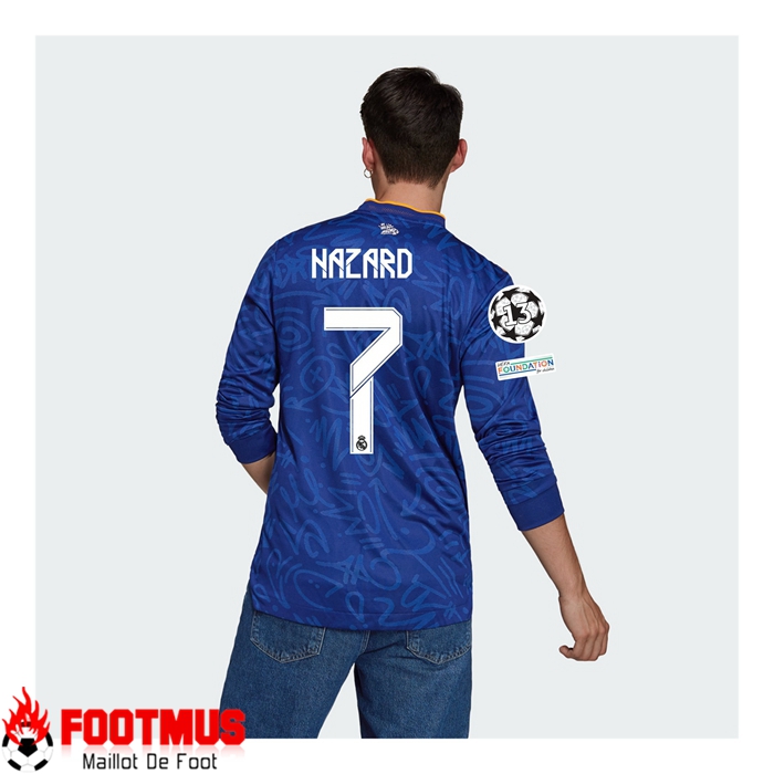 Maillot Real Madrid (EDEN HAZARD 7) Exterieur Manche Longue Bleu 2021/2022