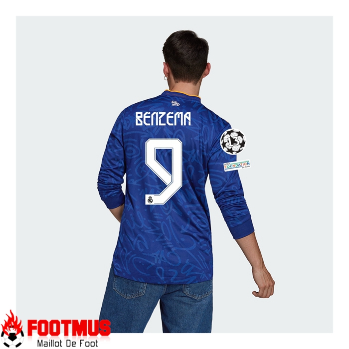Maillot Real Madrid (KARIM BENZEMA 9) Exterieur Manche Longue Bleu 2021/2022