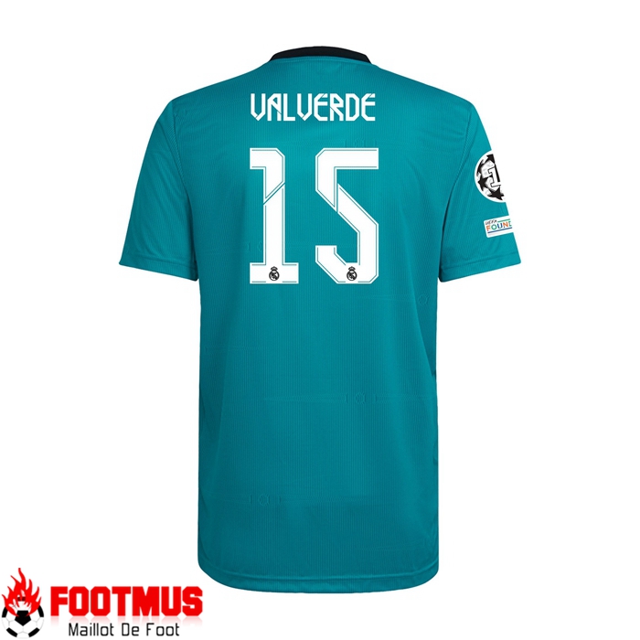 Maillot Real Madrid (FEDERICO VALVERDE 15) Third Bleu Vert 2021/2022