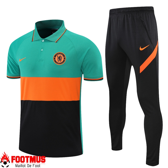 Ensemble Polo FC Chelsea + Pantalon Noir/Vert/Orange 2021/2022
