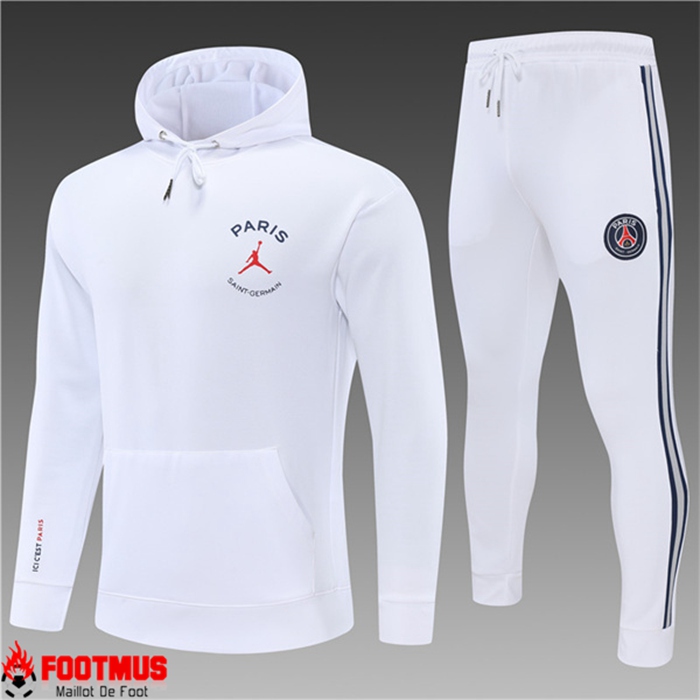Ensemble Veste A Capuche Survetement de Foot Jordan PSG Enfant Blanc 2022/2023