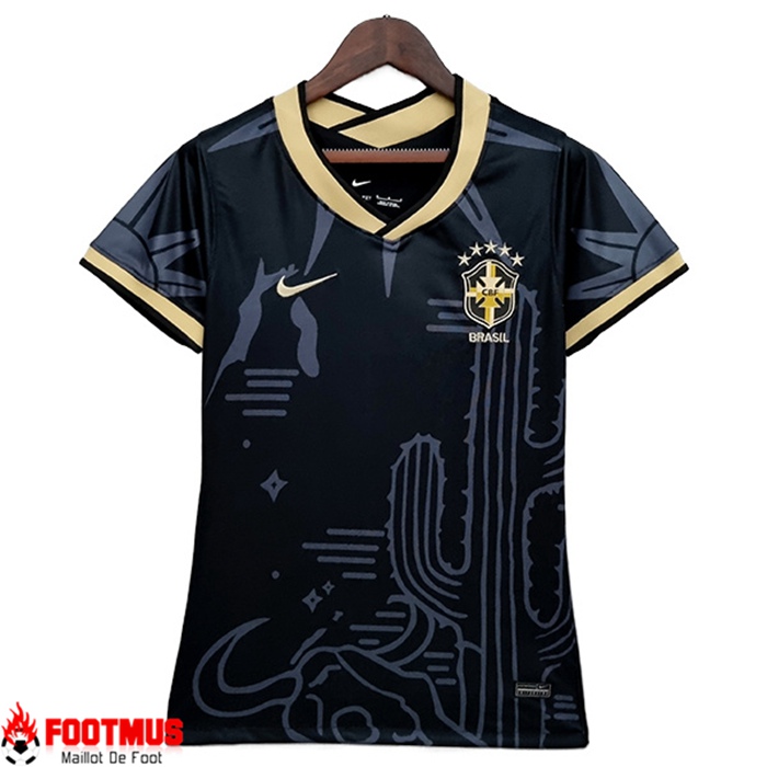 Floquer Maillot de Foot Bresil Femme Noir 2022/2023