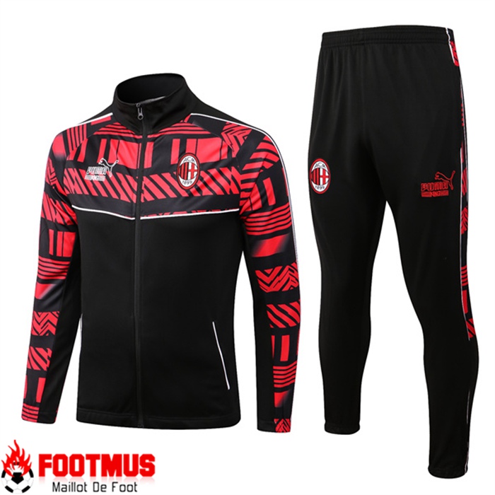 Ensemble Survetement de Foot - Veste Milan AC Noir/Rouge 2022/2023