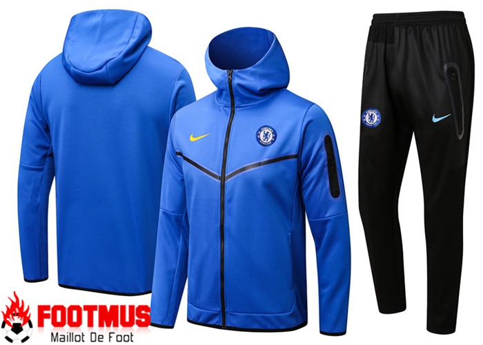 Floquer Ensemble Veste A Capuche Survetement Foot FC Chelsea Bleu 2022/2023 Pas Cher