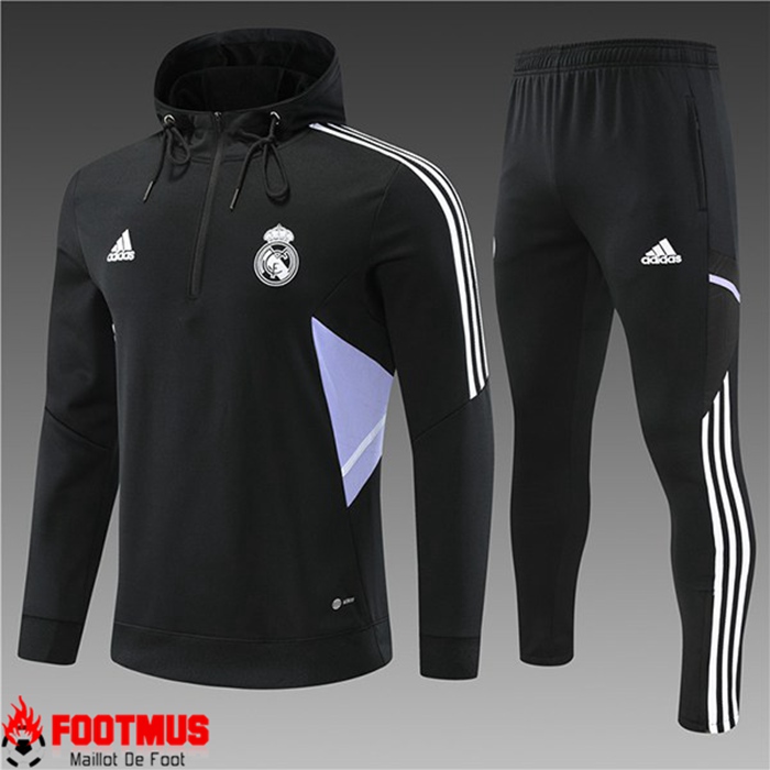 Ensemble Veste A Capuche Survetement de Foot Real Madrid Enfant Noir 2022/2023