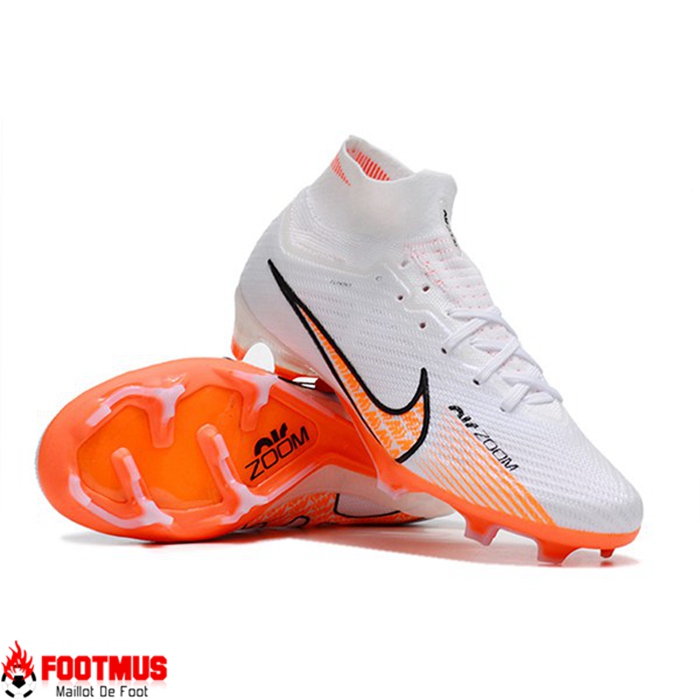 Nike Chaussures de Foot Air Zoom Mercurial Superfly IX Elite FG Blanc/Orange
