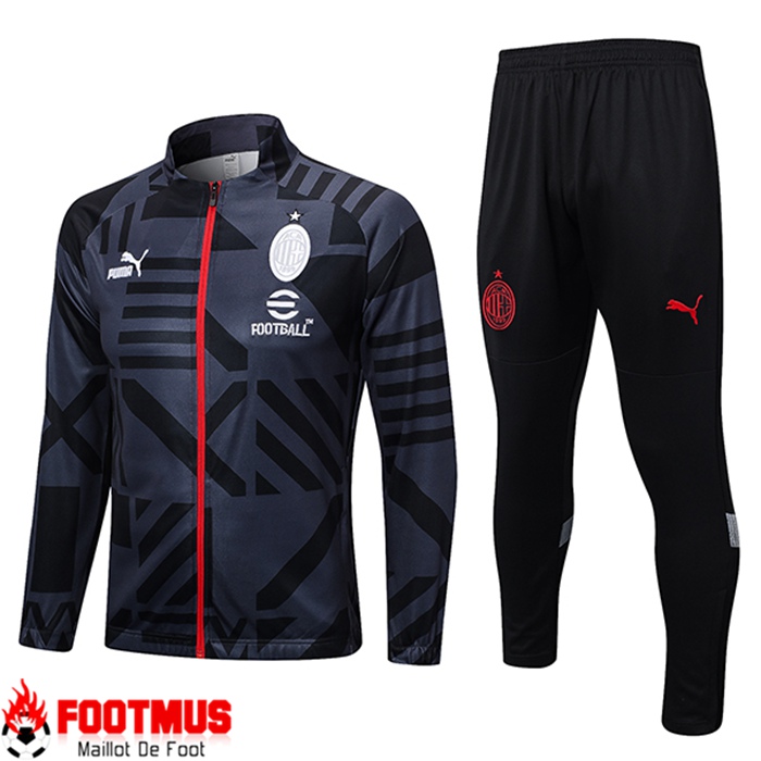 Ensemble Survetement de Foot - Veste Milan AC Noir/Gris 2022/2023