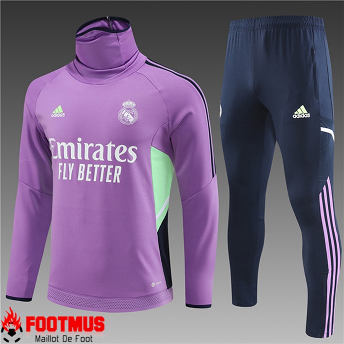 Ensemble Survetement de Foot Real Madrid High Collar Enfant Pourpre 2022/2023