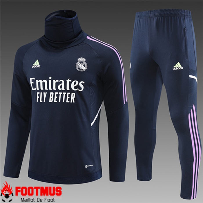 Ensemble Survetement de Foot Real Madrid High Collar Enfant Bleu Marine 2022/2023