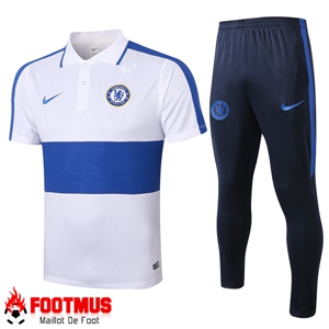 Ensemble Polo FC Chelsea + Pantalon Blanc Bleu 2020/2021